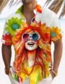 Men's summer short sleeve casual shirt with artistic digital print and trendy style. - Off-White