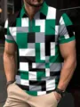 Polo homme bloc de couleur géométrique zippé manches courtes haut décontracté été mode - G32P738
