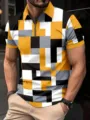 Polo homme imprimé géométrique 3D manches courtes zippé, haut d'été décontracté. - G32P739