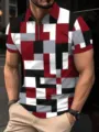 Polo homme manches courtes imprimé géométrique avec fermeture éclair, haut d'été décontracté. - G32P741
