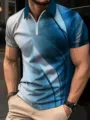 Detail du polo homme imprime geometrique 3D a manches courtes et fermeture eclair bleu degrade. - G32P742