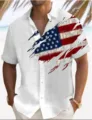 Men short sleeve casual shirt summer beach palm tree American flag print streetwear top - Flag Print
