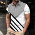 Mens Short Sleeve Zip Polo Shirt Casual Color Block Striped Summer Tee Top Apparel - S / Tops / XT-8818
