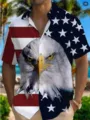 Men's summer short sleeve casual shirt with American flag and bald eagle digital print. - Eagle Print