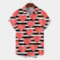 Summer casual short sleeve turn-down collar shirt with heart and black white stripes. - S / Tops / HJT48