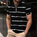 Men short sleeve polo shirt with half zipper and white stripe casual top for men style - S / Tops / XT8803