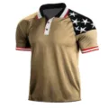 Men's tactical polo shirt, US flag shoulder design, short sleeve casual summer top. - 3XL / Tops / Khaki (HJ-1225-J11)