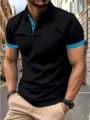 Men's casual short sleeve polo shirt with contrast color collar and cuffs, comfortable fit. - S / G32P418