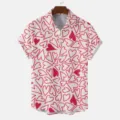 Men's casual short sleeve lapel shirt featuring an all-over red heart print pattern. - S / Tops / HJT53