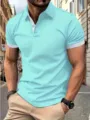 Men's solid color short sleeve polo shirt casual loose lapel top with contrast cuffs. - S / G32P420