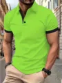 Men short sleeve contrast polo shirt casual slim fit bright lime green top for summer. - S / G32P422