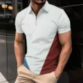 Men's Short Sleeve Zip Polo Shirt Casual Color Block Slim Fit Summer Fashion Top - S / Tops / XT8805