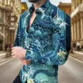 Men's 3D Dragon Print Long Sleeve Slim Fit Casual Turn-Down Collar Shirt Detail View - 3XL / Tops / HJ-hd1121