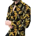 Men's fashion long sleeve casual shirt with luxury gold feather chain 3d print design. - 3XL / Tops / HJ-hd1125