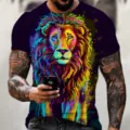 Men's 3D Lion Print T-Shirt Summer Casual Short Sleeve Colorful Animal Tee Top New - XL / dyp-17172