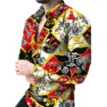 Men's fashion long sleeve baroque chain print slim fit turn down collar casual dress shirt - 3XL / Tops / HJ-hd1126