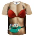 Grappig 3D geprint T-shirt met nep spierbuik en bikini voor heren zomer casual stijl. - 3XL / HJ-F10791