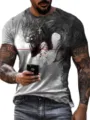 Men's 3D Wolf Print Short Sleeve T-Shirt Summer Streetwear Gothic Casual Round Neck Tee Shirt - XL / dyp-17173