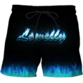 Mens 3D flame printed board shorts casual black summer beach shorts with drawstring - 6XL / XGSTK233