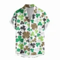 St. Patrick's Day clover and leopard print short sleeve shirt detail view for men - LAZB16-04