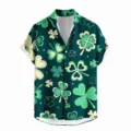 Men's St. Patrick's Day Green Clover Print Hawaiian Short Sleeve Button Down Summer Shirt - LAZB16-05