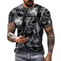 Men casual short sleeve t-shirt with 3D digital gothic skull print loose fit summer top - XL / Tops / Style 14