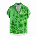 Men's St. Patrick's Day green short sleeve Hawaiian shirt with clover and hat 3D print. - LAZB16-06