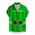 St. Patrick's Day 3D printed green short-sleeve shirt, festive top hat pattern design. - LAZB16-07