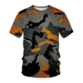 Detailed view of 3d digital printed camouflage t-shirt showing orange and grey texture. - 6XL / Tops / SLX2452