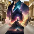 Men's 3D Galaxy Mountain Print Long Sleeve Casual Slim Fit Shirt Showcasing Details - 3XL / Tops / HJ-hd1120