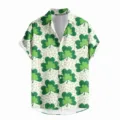Mens St Patricks Day Shamrock Short Sleeve Hawaiian Shirt Casual Summer Button Down Top - LAZB16-09