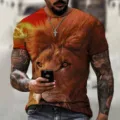 Men's 3D Lion Print Summer Short Sleeve T-Shirt Casual Cool Animal Graphic Tee Top - bbx053