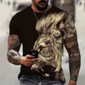 Men's 3D Lion Print Short Sleeve T-Shirt Summer Casual Streetwear Black Tee Top. - bbx055