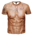 Detail van het 3d spierprint t shirt met grappige tatoeages en comfortabele rekbare stof. - 3XL / HJ-F10798