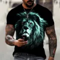 Men's summer 3D printed lion t-shirt short sleeve casual streetwear black top with cool animal graphic - bbx056