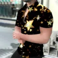 Men casual short sleeve shirt featuring 3d golden star print, fashionable summer wear. - ZC-1446