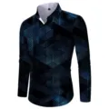Men's Long Sleeve Slim Fit Casual Turn Down Collar Shirt Blue 3D Geometric Print Top - 3XL / Tops / HJ-hd1130