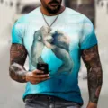 3D lion print men's summer short sleeve t-shirt, casual slim fit crew neck top for men. - bbx059