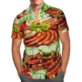 Men's Summer Hawaiian Short Sleeve Shirt 3D BBQ Sausage Print Casual Loose Button Down Top - 3XL / Tops / LAZB16-34