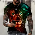 Men 3D Lion Print Short Sleeve T-Shirt Summer Casual Cool Graphic Tee Top Fashion - dyp-1717