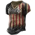 T-shirt à manches courtes Henley drapeau américain vintage pour homme avec Lucky 13 - SW08
