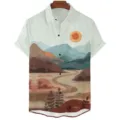 Men's Short Sleeve Button-Down Shirt Abstract Landscape 3D Print Casual Summer Shirt - 3XL / Tops / LAZB16-37