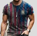 Men's 3D printed US flag short sleeve t-shirt vintage street style casual summer top tee - 6XL / Tops / Style 0939
