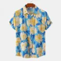 Mens short sleeve casual button down shirt featuring vibrant floral print, ideal for summer. - CD20240218516 / S
