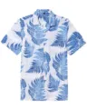 Mens Blue Fern Print Short Sleeve Hawaiian Shirt Casual Summer Beach Button Down Top - S / Tops / Blue White Leaves