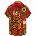 Chemise Hawaïenne Homme Imprimé 3D Numérique Manches Courtes Tigre Rouge Casual Haut - SR-DXCS-827