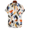 Men's short sleeve casual shirt summer abstract digital print button down top fashion wear - S / Tops / HJ-DL017
