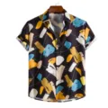 Men's short sleeve casual shirt, abstract brushstroke print, fashionable summer wear variant. - S / Tops / HJ-DL018