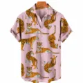 Chemise hawaïenne rose à manches courtes pour homme avec motif de tigre artistique. - QWS956-6