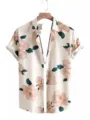 Men's short sleeve casual floral print shirt summer lightweight button down top apparel - S / Tops / HJ-DL019